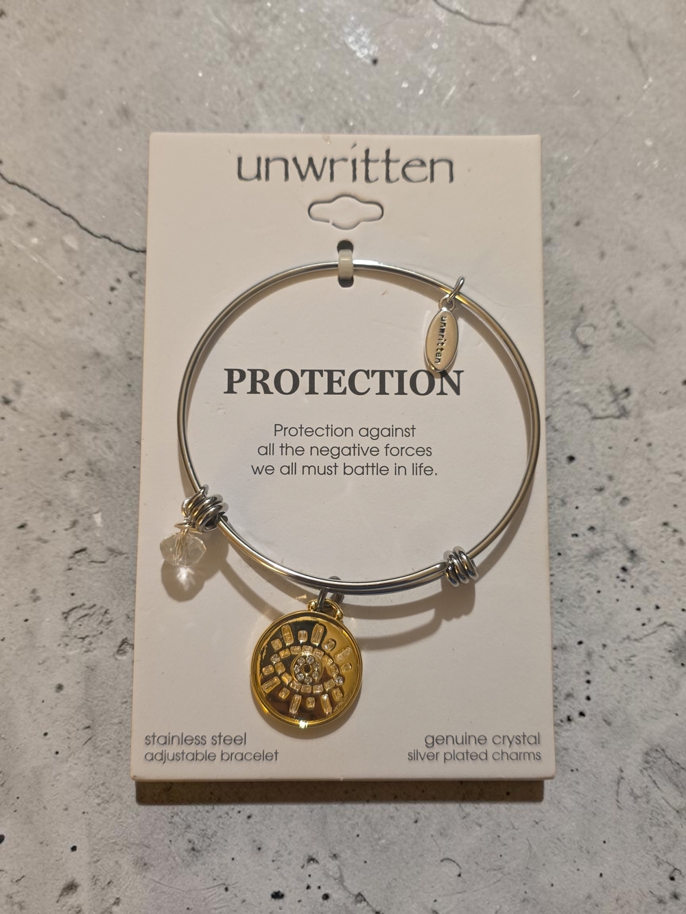 Unwritten Two-Tone Gold & Silver Protection Charm Bangle Evil Eye